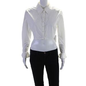 Molly King X Bayse Womens Cotton Shoulder Padded Open Back Shirt White Size M